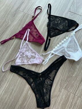 Women's Lace Triangle Thong Panty - Black, White, Pink, Burgundy